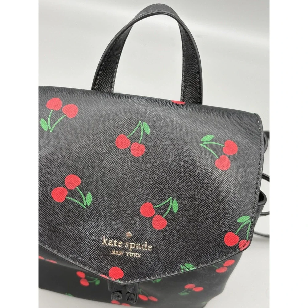 Kate Spade New York Black Red Cherries Womens Purse Bag with Straps Faux Leather
